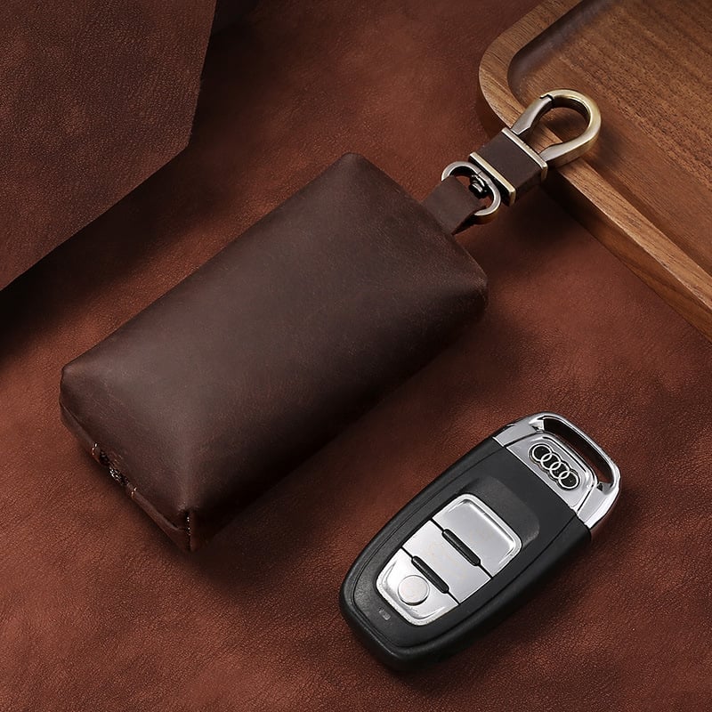 Key Bag no pirma ādas kārtas, vienu locījumu dizains, elpojošs un noturīgs, universāls auto- un mājas atslēgu maciņš