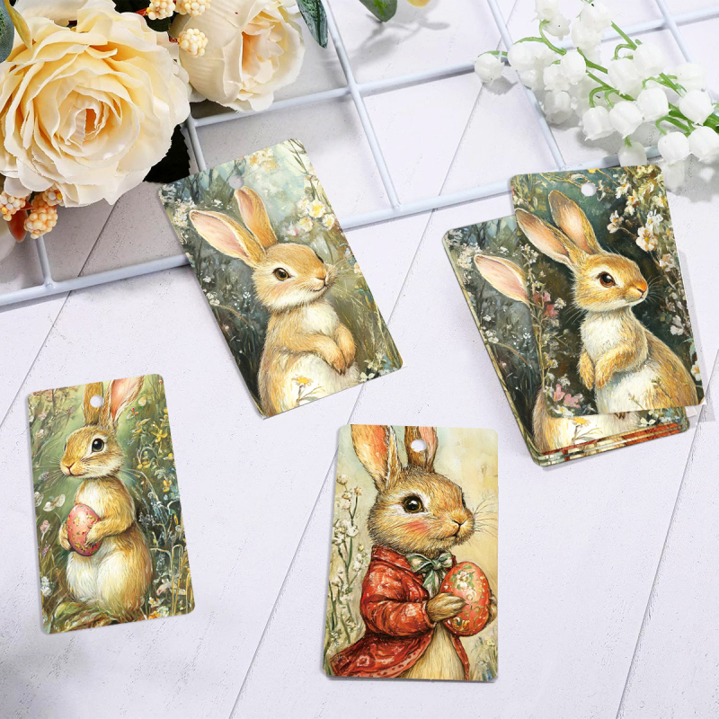 50 Velykinių kiškių dekoracijų — popierinės dovanų etiketės ir retro pakabukai maišoms, pritaikomi