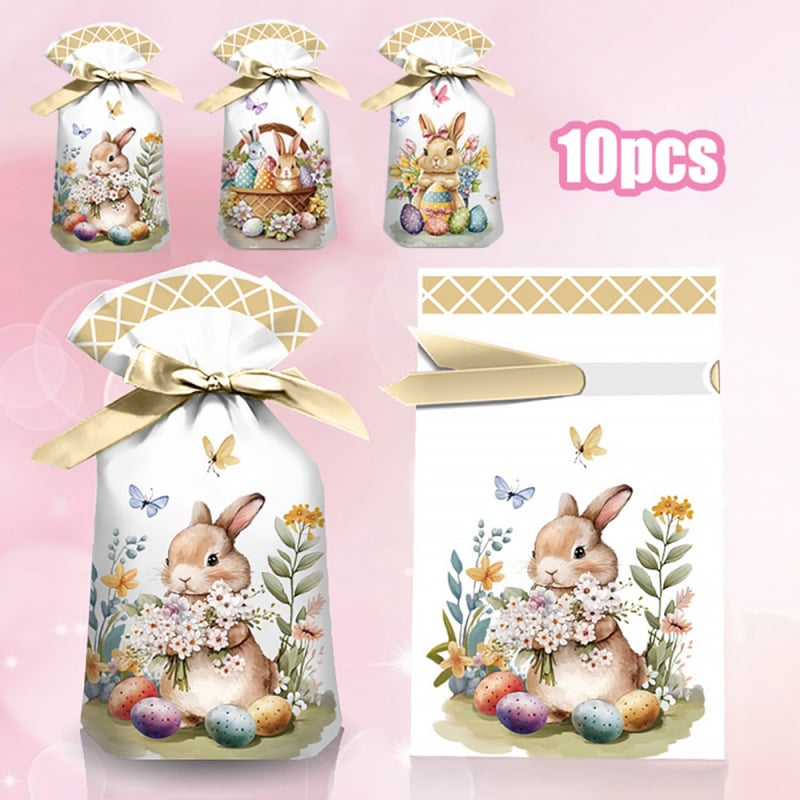 Velykų dovanų maišelis su raišteliu, spauda, plastikas, 10 mišrių pakuočių