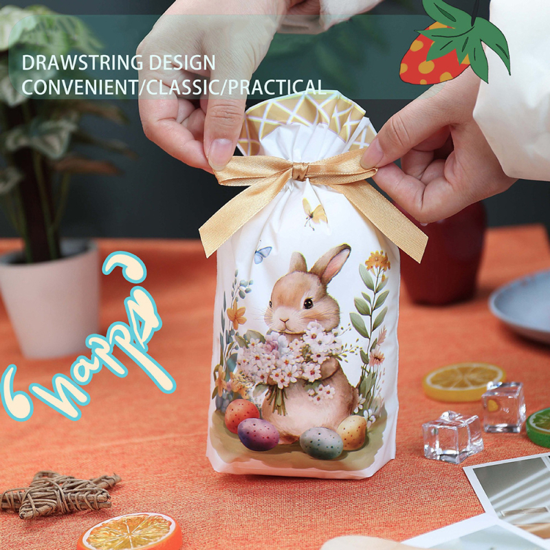 Velykų dovanų maišelis su raišteliu, spauda, plastikas, 10 mišrių pakuočių