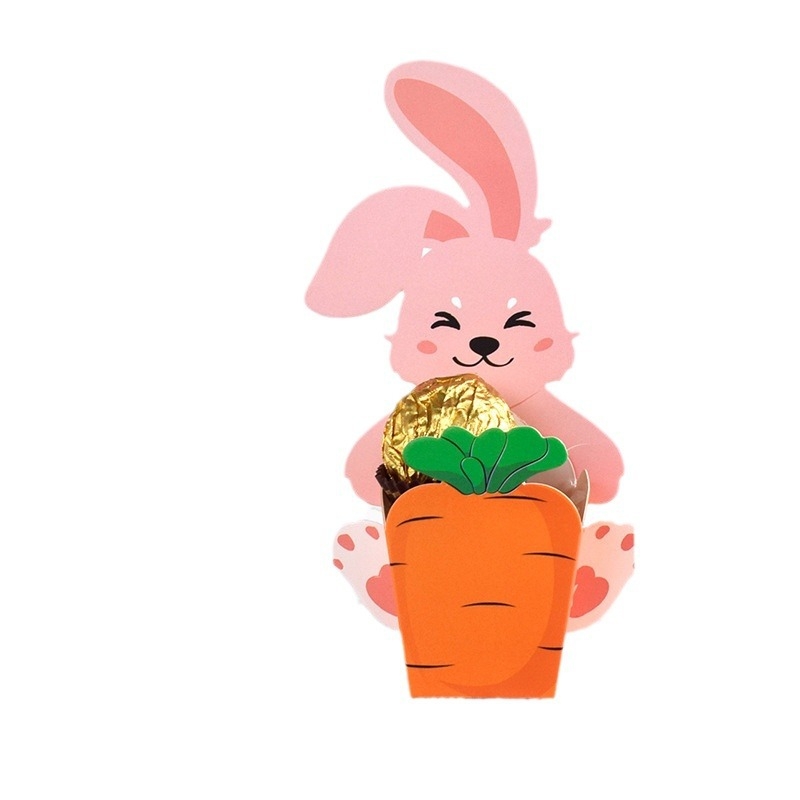 Saldiems pakavimams skirtos kortelės su kiškiu, laikančiu morką, korejos stiliaus, 10 lapų pakuotėje | Medžiaga: baltas 300 g kartonas | Specifikacijos: 10 kiškių + 10 morkų