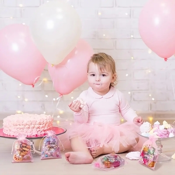 Подаръчни торбички от плат, прозрачен флорален дизайн, комплект от 20 броя, с връзка