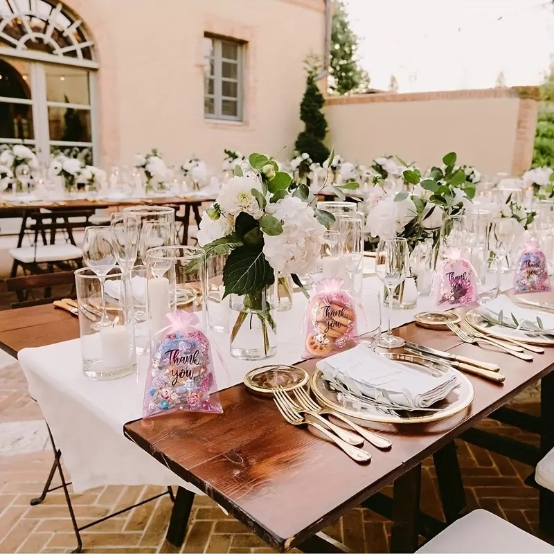 Подаръчни торбички от плат, прозрачен флорален дизайн, комплект от 20 броя, с връзка