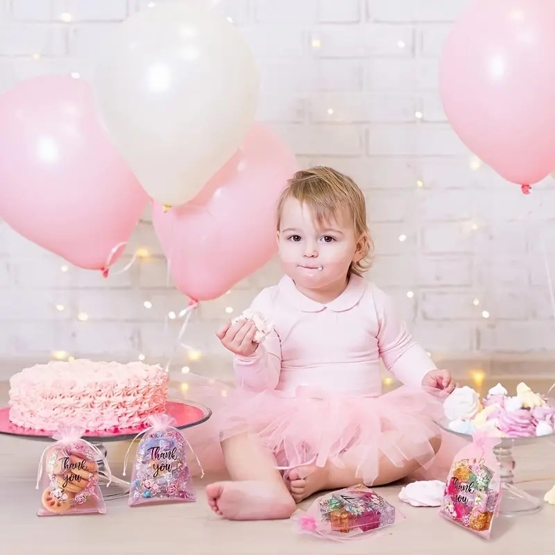 Подаръчни торбички от плат, прозрачен флорален дизайн, комплект от 20 броя, с връзка