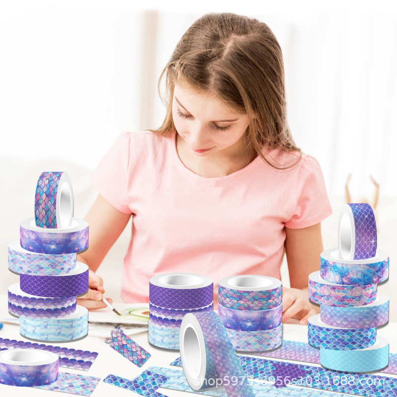 Washi juostelė su sirenos žvyneliais, gradientinė skaidri ritė, lipni (Prekės ženklas: Yidian; Pritaikymas: Taip; Importas: Ne; Rinka: Kitos)