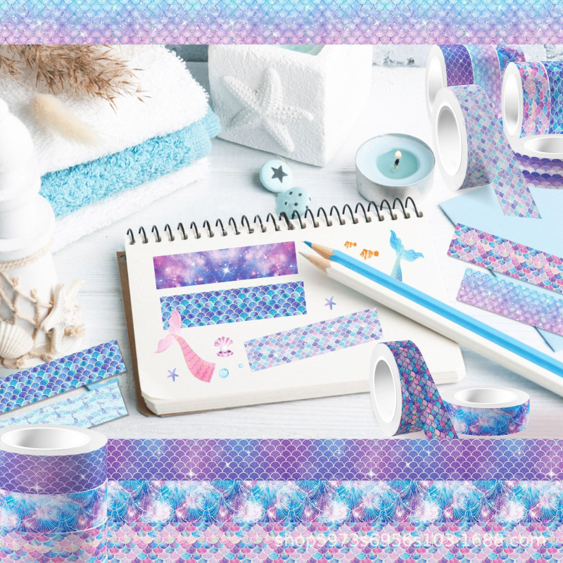 Washi juostelė su sirenos žvyneliais, gradientinė skaidri ritė, lipni (Prekės ženklas: Yidian; Pritaikymas: Taip; Importas: Ne; Rinka: Kitos)