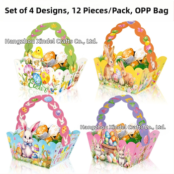 Пасхална кошничка за подарък с зайче DD404 модел, 250 g бял картон, композитни материали, подаръчна опаковка