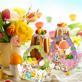 Пасхална кошничка за подарък с зайче DD404 модел, 250 g бял картон, композитни материали, подаръчна опаковка