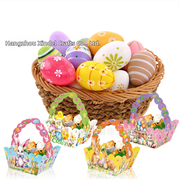 Пасхална кошничка за подарък с зайче DD404 модел, 250 g бял картон, композитни материали, подаръчна опаковка