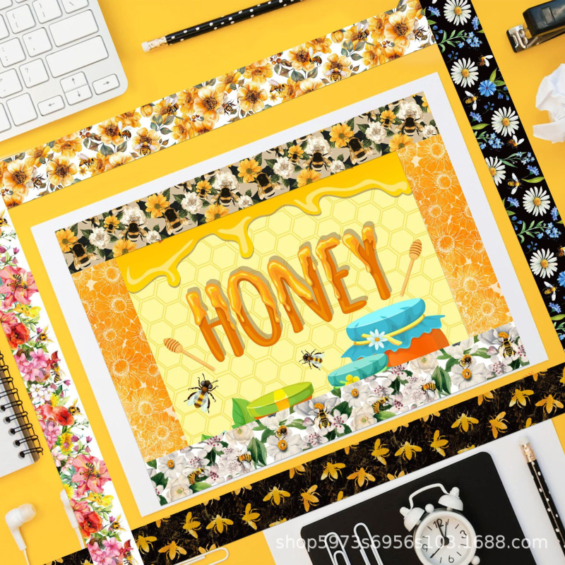 Ταινία washi με μοτίβο άνοιξης με μέλισσες και λουλούδια — διαφανής, αυτοκόλλητη, βάση από χαρτί, μάρκα Yidian