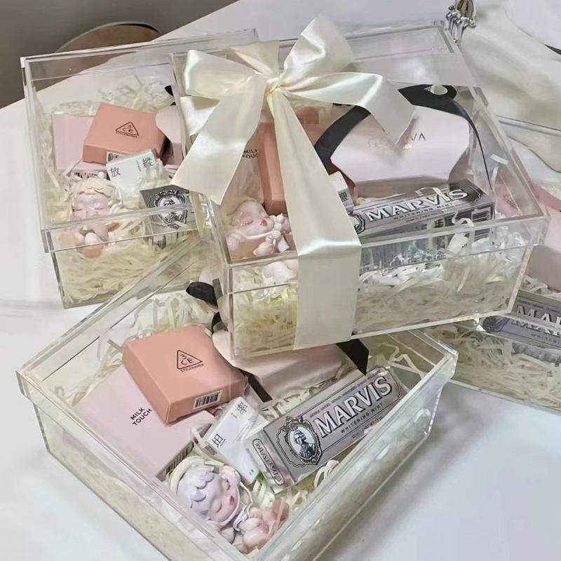 Прозрачна PS подаръчна кутия с двучастен капак, луксозна опаковка за шаферки и шафери