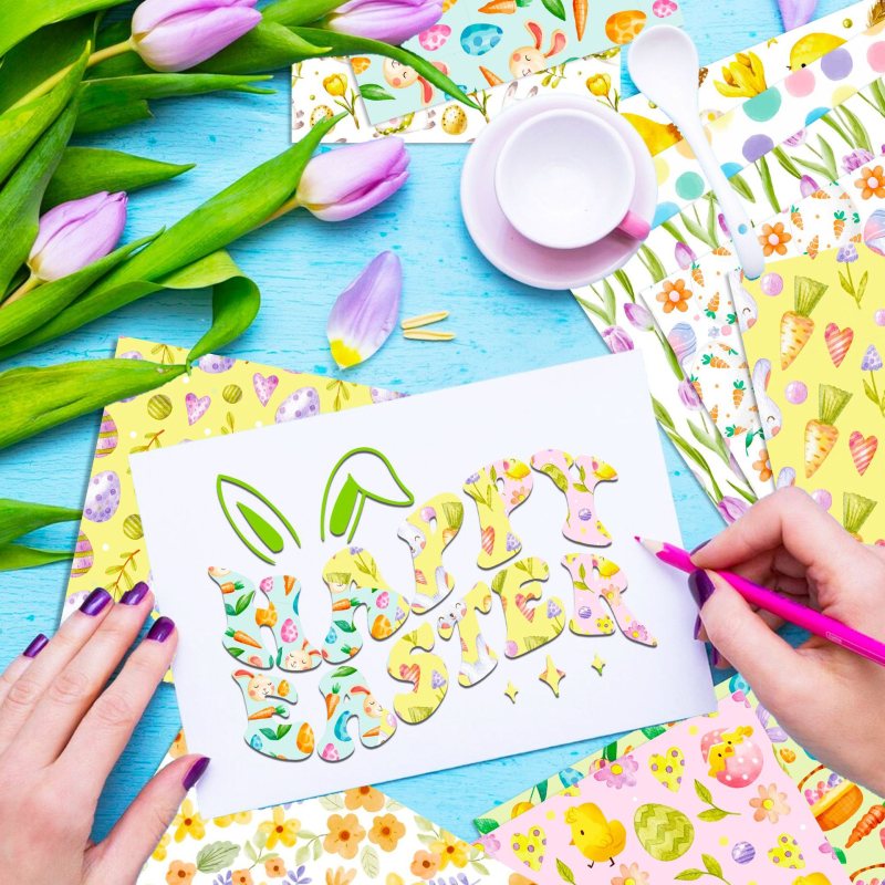 Σετ χαρτιού scrapbooking για τη δημιουργία καρτών – άνοιξη ακουαρέλα, πασχαλινά αυγά, συνθετικό υλικό, μάρκα Yishi