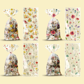 Plastikinė dovanų maišelė vestuvėms ir gimtadienio šventėms, su mažais gėlių motyvais, be logotipo