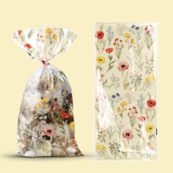 Plastikinė dovanų maišelė vestuvėms ir gimtadienio šventėms, su mažais gėlių motyvais, be logotipo