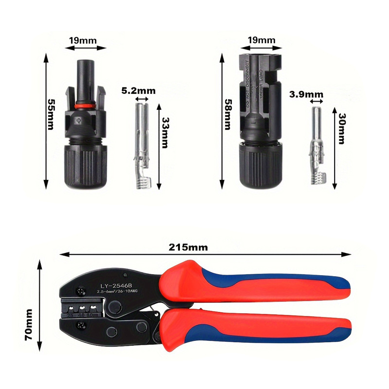 Krimp kliješta MC4 za solarni konektor, PV terminale, ravna glava, 2,5/4/6 mm²