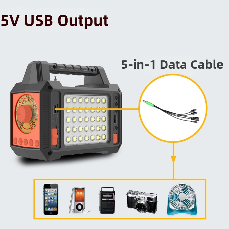 Система за слънчево осветление на открито с аварийно радио с множество честоти, фенерче, Bluetooth възпроизвеждане и енергийно съхранение (EASYPOWER, CE сертификация, захранване: други източници)