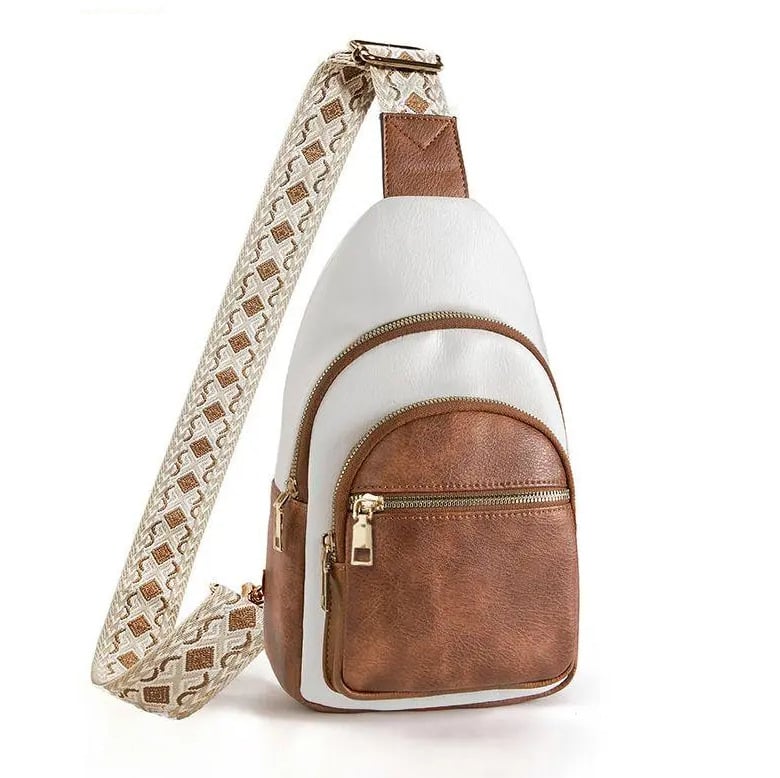 Жакардова гръдна чанта с множество отделения, унисекс, PU материал, пролет 2025, цип, полиестерна подплата, джоб за телефон и идентификационна карта