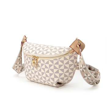 Geantă crossbody, formă gălușă, PU material, curea lată, fermoar, buzunare interioare cu fermoar și buzunar pentru telefon