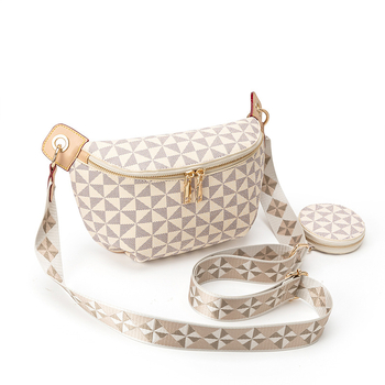 Geantă crossbody, formă gălușă, PU material, curea lată, fermoar, buzunare interioare cu fermoar și buzunar pentru telefon