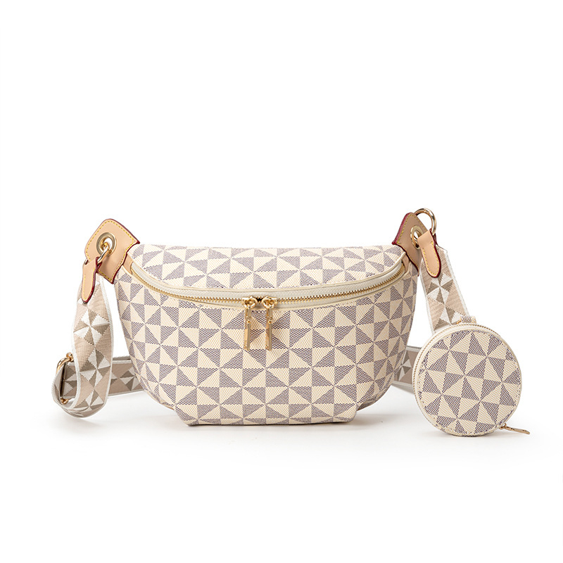 Geantă crossbody, formă gălușă, PU material, curea lată, fermoar, buzunare interioare cu fermoar și buzunar pentru telefon