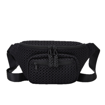 Γυναικεία τσάντα μέσης με πλέγμα - Ελαφριά και συμπαγής, crossbody με διπλό φερμουάρ, Εξωτερικό: νάιλον, Εσωτερικό: επένδυση πολυεστέρα, Κλείσιμο με φερμουάρ, Εσωτερικά: μυστικό τσέπη και θήκη για κινητό, Εξωτερικός σχεδιασμός: τρισδιάστατος, Αστικό στυλ, 