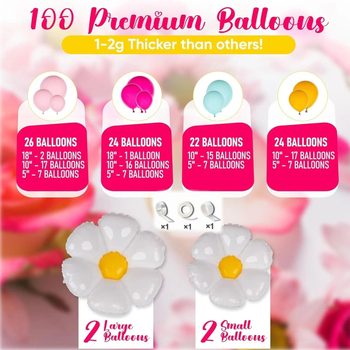 Daisy balionų arkos rinkinys, lateksiniai apvalūs balionai, 103 vnt.