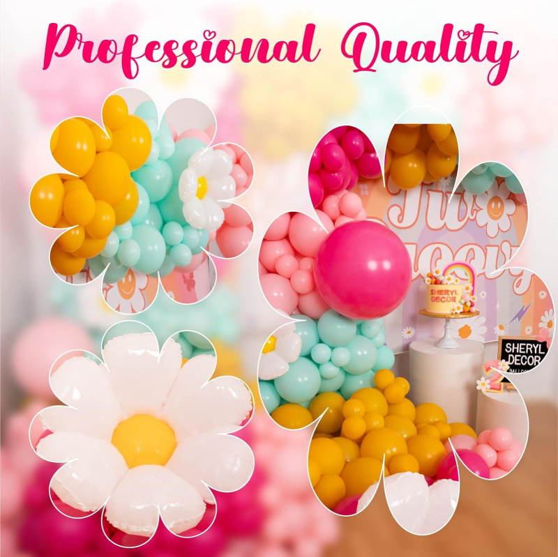 Daisy balionų arkos rinkinys, lateksiniai apvalūs balionai, 103 vnt.