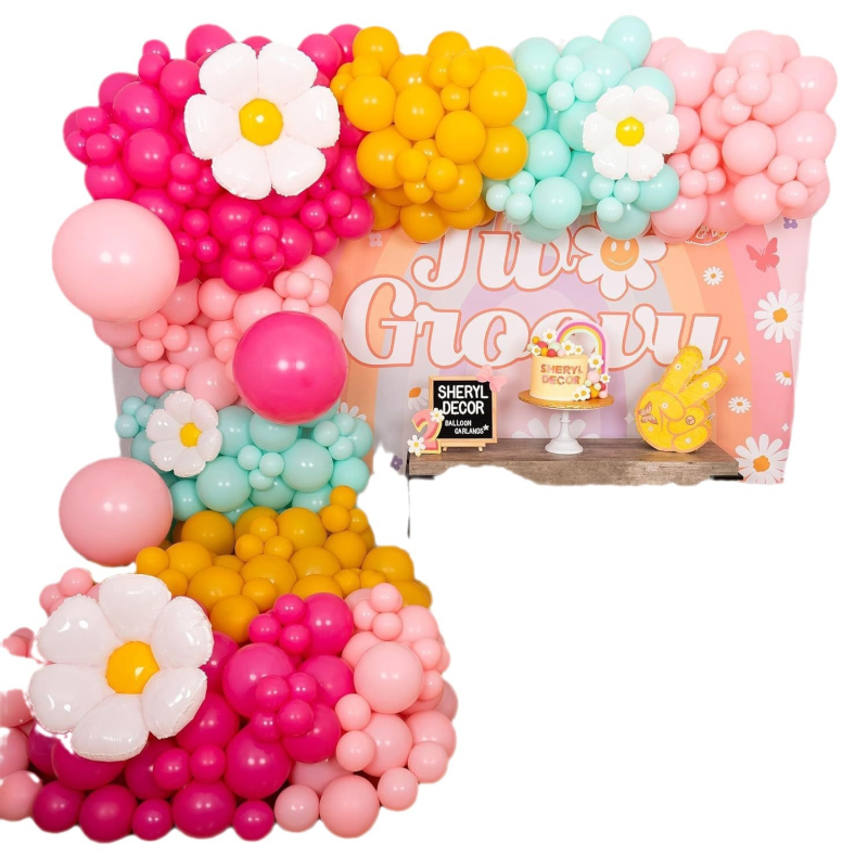 Daisy balionų arkos rinkinys, lateksiniai apvalūs balionai, 103 vnt.