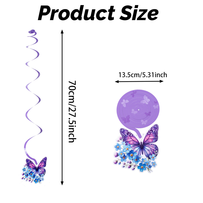 Декорация за събития: спирални висящи декорации с тема пеперуди и цветя, стил карикатура, включва 12 хартиени карти и въже