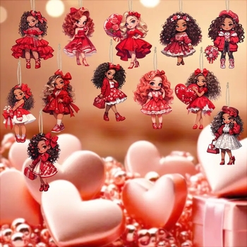 12 τεμάχια ξύλινα κρεμαστά με μοτίβο κοριτσιού, για τη Γιορτή του Αγίου Βαλεντίνου, αμερικανικού στυλ