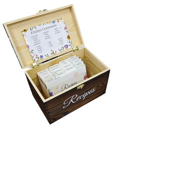 Ξύλινο κουτί αποθήκευσης συνταγών για την κουζίνα – προσαρμοζόμενο, με αναδιπλούμενο καπάκι (μασίβιο ξύλο; προσαρμοστικό σχέδιο; για κάρτες συνταγών; αναδιπλούμενο καπάκι)