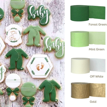 6 rulonėlių krepp popieriaus girliandoms – avokado žalios spalvos vakarėlių dekorams