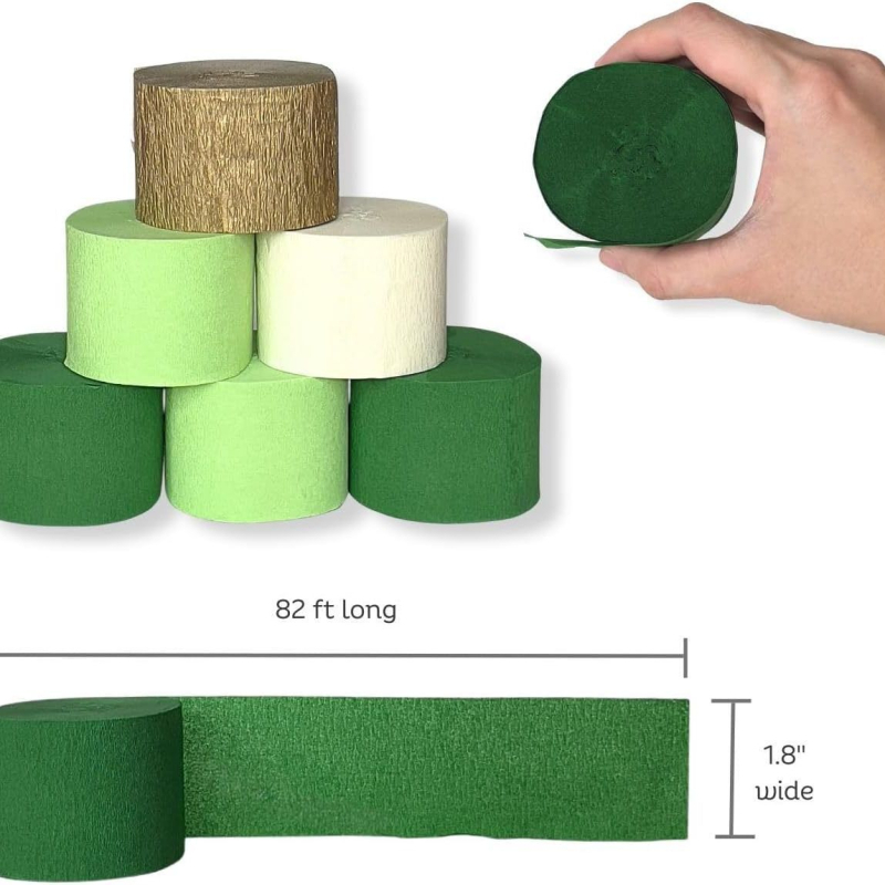 6 rulonėlių krepp popieriaus girliandoms – avokado žalios spalvos vakarėlių dekorams