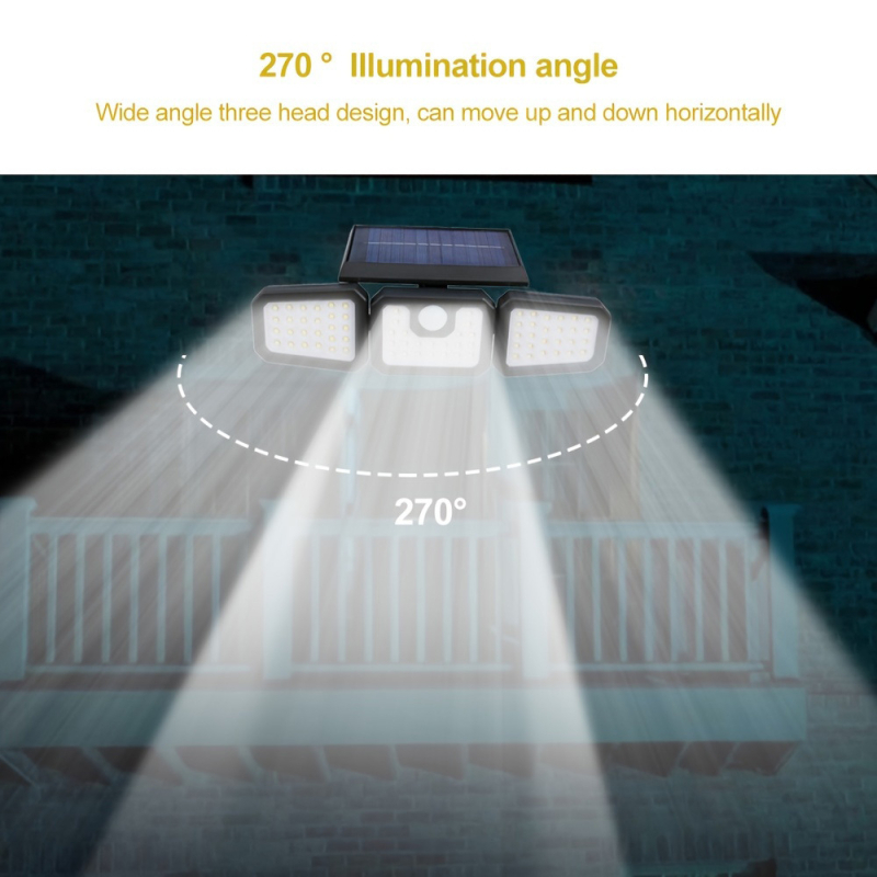 Háromoldalas napeneres falikar, forgatható, intelligens mozgásérzékelős világítás, vízálló kerti lámpa | IP45 • LED • 3W • 3,7V • 6–12 óra