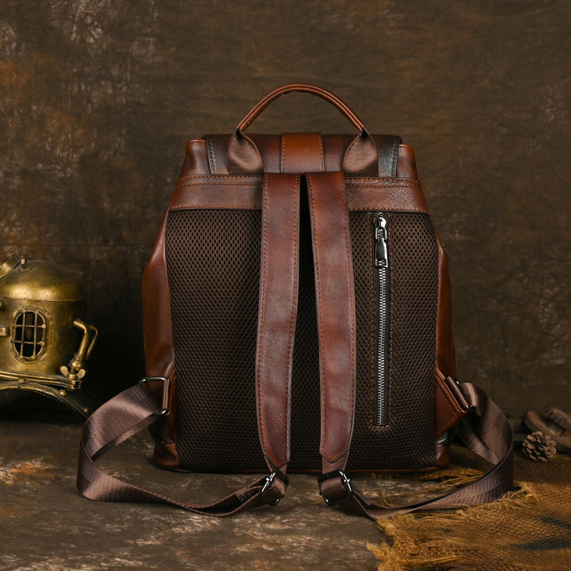 Rucsac unisex din piele naturală, piele de primă calitate, stil retro, 20–35 L, încap laptop de 10 inch, bretele de umăr curbate, căptușeală poliester-cotton