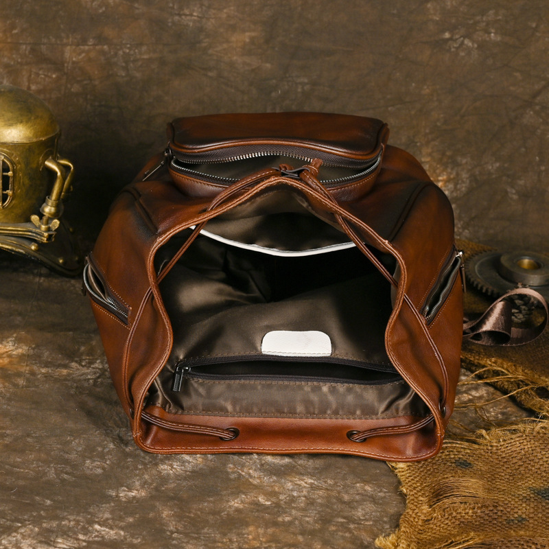 Rucsac unisex din piele naturală, piele de primă calitate, stil retro, 20–35 L, încap laptop de 10 inch, bretele de umăr curbate, căptușeală poliester-cotton