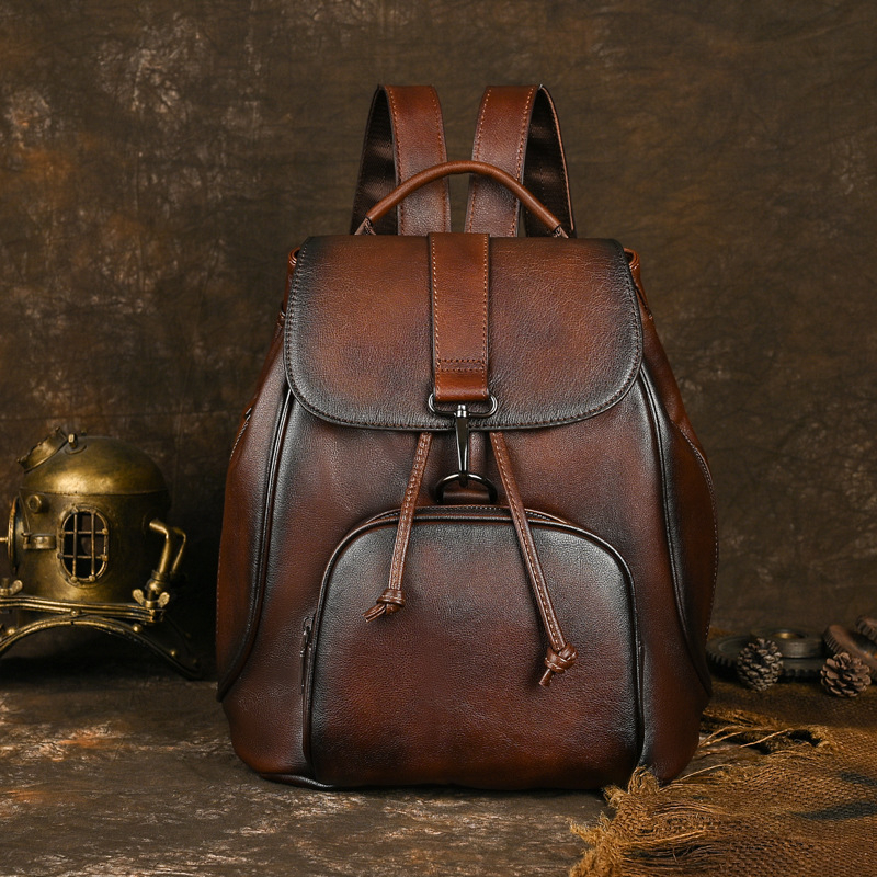 Rucsac unisex din piele naturală, piele de primă calitate, stil retro, 20–35 L, încap laptop de 10 inch, bretele de umăr curbate, căptușeală poliester-cotton