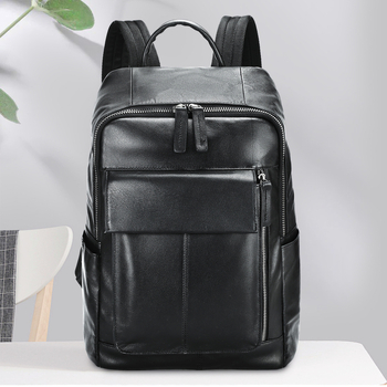 Férfi valódi bőr hátizsák - lopás elleni védelem, első réteg marhabőr, laptop rekesz, görbült vállpántok, üzleti utazáshoz