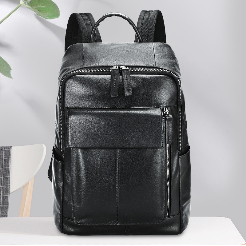 Férfi valódi bőr hátizsák - lopás elleni védelem, első réteg marhabőr, laptop rekesz, görbült vállpántok, üzleti utazáshoz