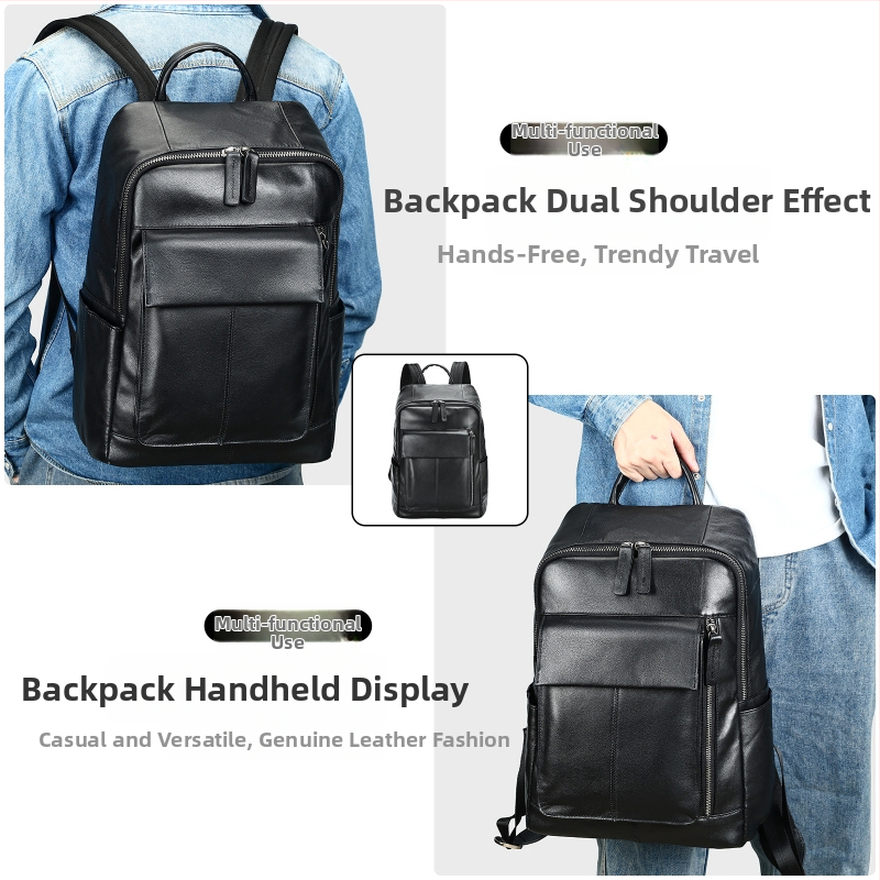 Férfi valódi bőr hátizsák - lopás elleni védelem, első réteg marhabőr, laptop rekesz, görbült vállpántok, üzleti utazáshoz