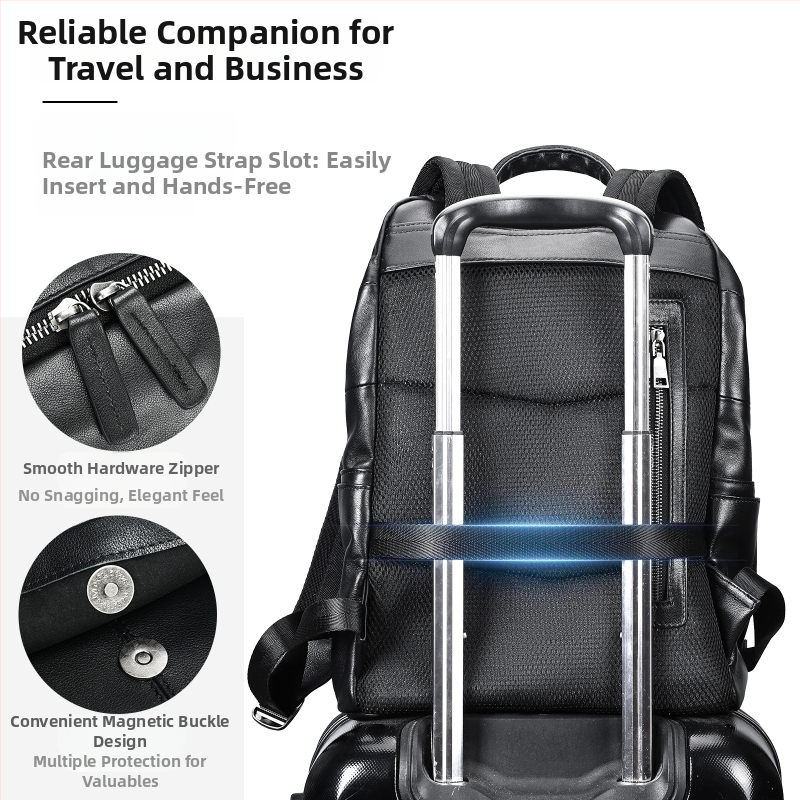 Férfi valódi bőr hátizsák - lopás elleni védelem, első réteg marhabőr, laptop rekesz, görbült vállpántok, üzleti utazáshoz