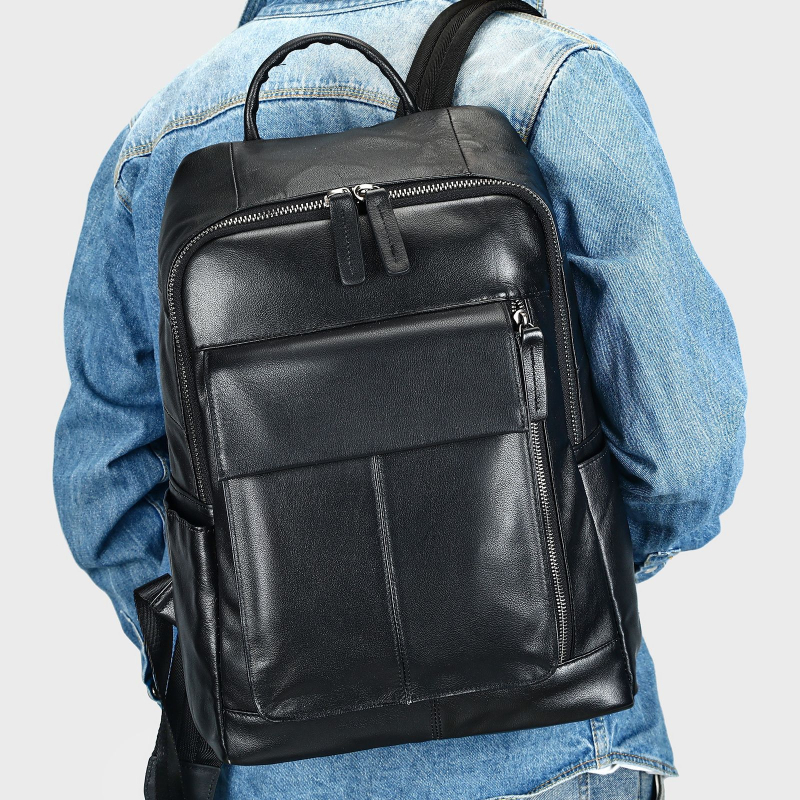 Férfi valódi bőr hátizsák - lopás elleni védelem, első réteg marhabőr, laptop rekesz, görbült vállpántok, üzleti utazáshoz