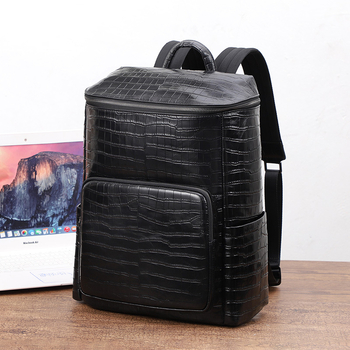 L5049 Férfi bőrtáska hátizsák krokodil mintával, első réteg bőr, 20–35L, 14 hüvelykes laptop kompatibilis, üzleti utazáshoz