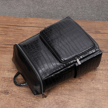 L5049 Férfi bőrtáska hátizsák krokodil mintával, első réteg bőr, 20–35L, 14 hüvelykes laptop kompatibilis, üzleti utazáshoz