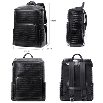 L5049 Férfi bőrtáska hátizsák krokodil mintával, első réteg bőr, 20–35L, 14 hüvelykes laptop kompatibilis, üzleti utazáshoz