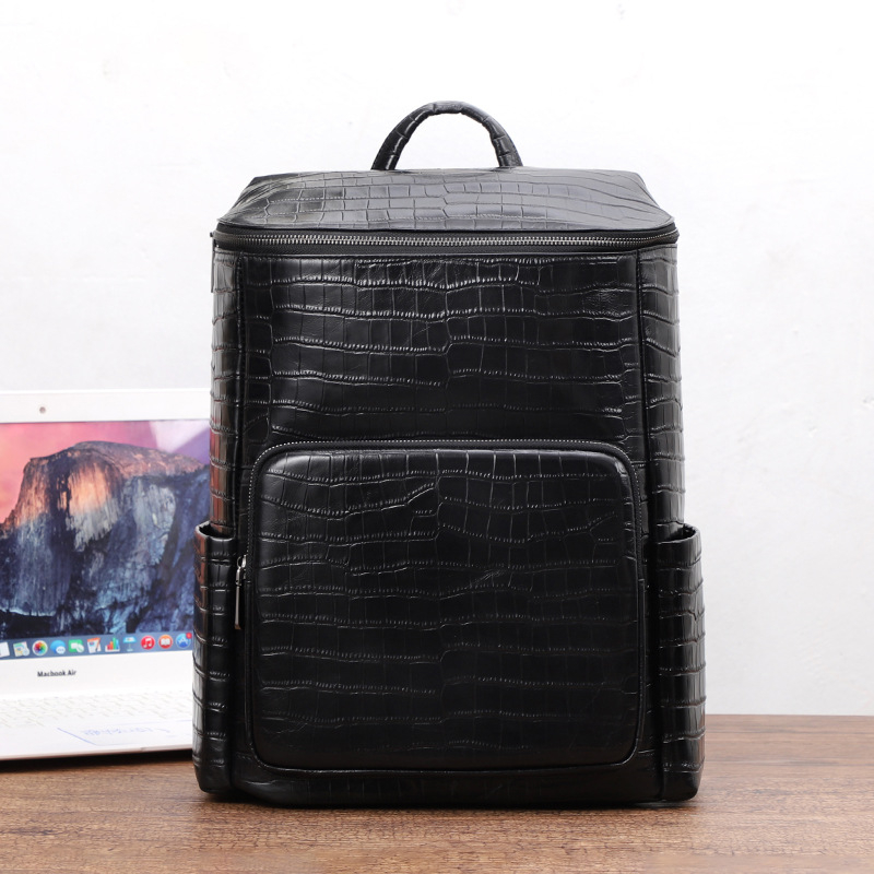 L5049 Férfi bőrtáska hátizsák krokodil mintával, első réteg bőr, 20–35L, 14 hüvelykes laptop kompatibilis, üzleti utazáshoz