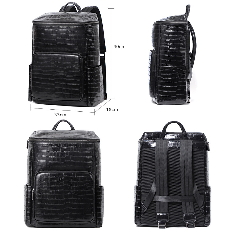 L5049 Férfi bőrtáska hátizsák krokodil mintával, első réteg bőr, 20–35L, 14 hüvelykes laptop kompatibilis, üzleti utazáshoz