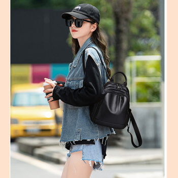Σακίδιο για γυναίκες φοιτήτριες, στυλ δρόμου, δέρμα από πρώτο στρώμα βοδινού δέρματος, κάθετης τετράγωνης μορφής, φερμουάρ, επένδυση πολυεστέρα, εσωτερικές θήκες: θήκη με φερμουάρ, θήκη κινητού, θήκη για ταυτότητα