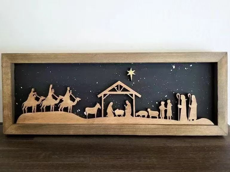 Дървен знак за Рождество Христово, закачен орнамент, коледен декор – Код на продукт 111111