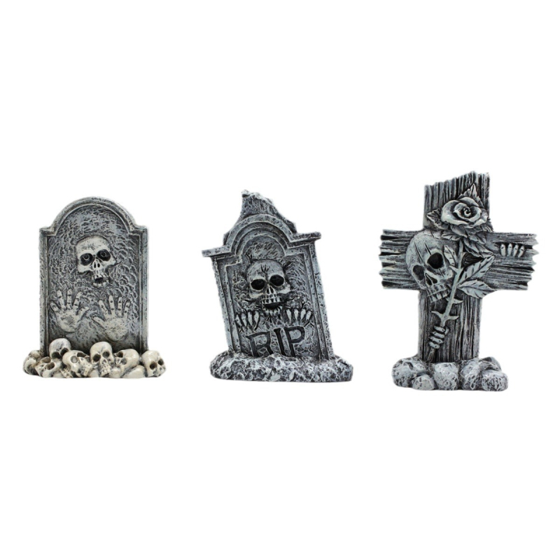 Set od tri mini nadgrobnih pločica s lubanjom — sintetska smola, moderni minimalistički stil, IP licenca Art Wenchuang